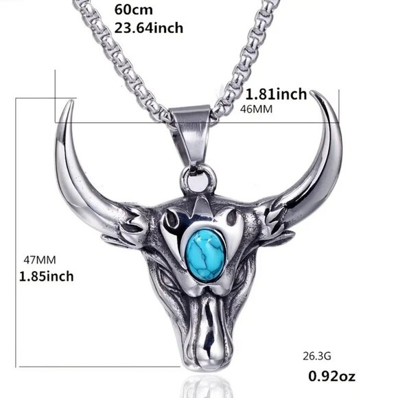 🏺 Men's Retro Bull Head Turquoise Necklace 🏺 - Picture 3 of 5